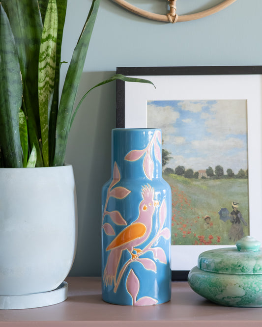 Blue Bird フラワーベース 30cm ブルー セラミック