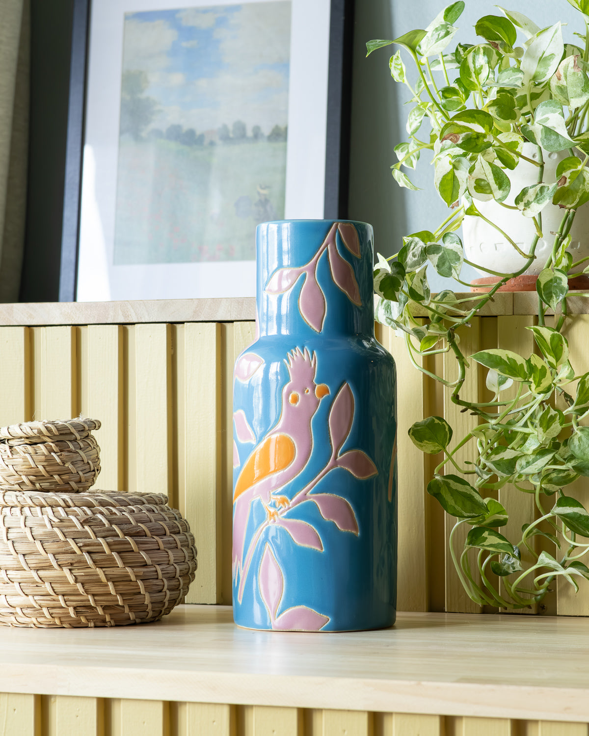 Blue Bird フラワーベース 30cm ブルー セラミック