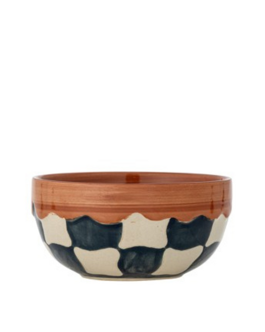 Bloomingville Check ボウル 590ml ブルー ストーンウェア