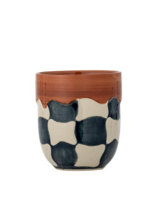 Bloomingville Check カップ 375ml ブルー ストーンウェア