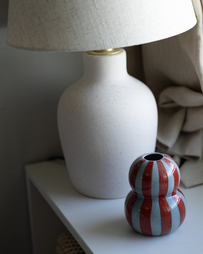 Fonda フラワーベース バーガンディ×ペールブルー ストライプ